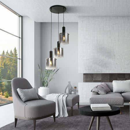 Lampadario-Contemporaneo-Svezia-Acciaio-Nero-Vetro-3-Luci-E27