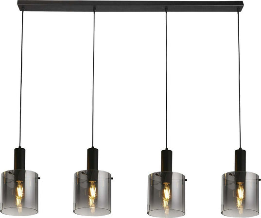 Lampadario-Contemporaneo-Svezia-Acciaio-Nero-Vetro-4-Luci-E27