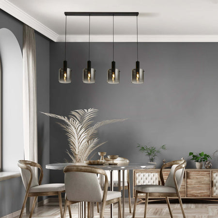 Lampadario-Contemporaneo-Svezia-Acciaio-Nero-Vetro-4-Luci-E27