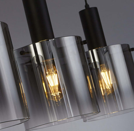 Lampadario-Contemporaneo-Svezia-Acciaio-Nero-Vetro-4-Luci-E27