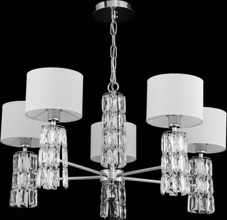 Lampadario-Contemporaneo-Talento-Metallo-Cromo-5-Luci-Diffusori-Pvc-Bianco