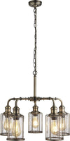 Lampadario-Contemporaneo-Tubi-Acciaio-Ottone-Vetro-Trasparente-5-Luci-E27