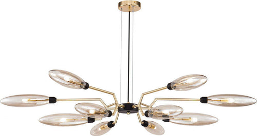 Lampadario-Contemporaneo-Ventura-Metallo-Oro-12-Luci-Diffusore-Vetro-Ambra