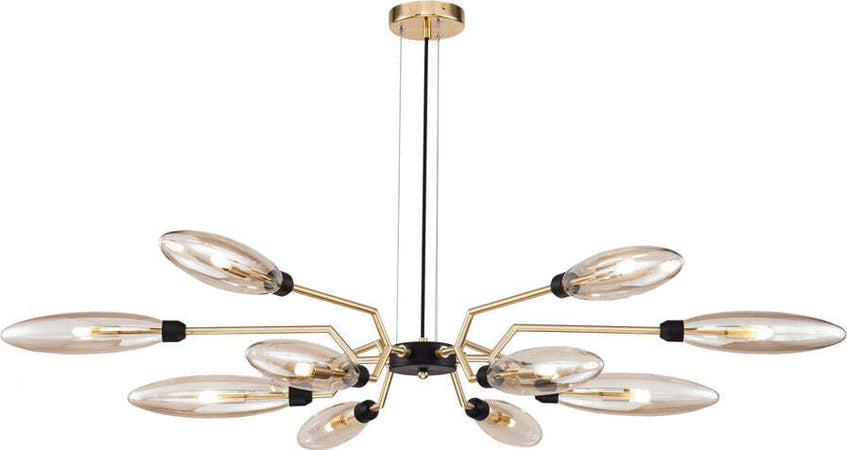 Lampadario-Contemporaneo-Ventura-Metallo-Oro-12-Luci-Diffusore-Vetro-Ambra