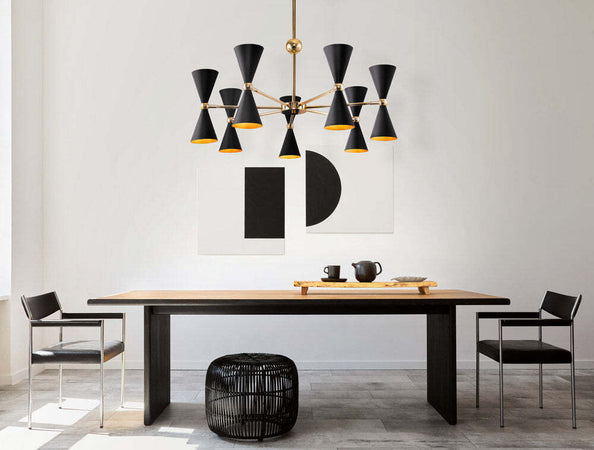 Lampadario-Contemporaneo-Vesper-In-Metallo-Nero-E-Oro-14-Luci