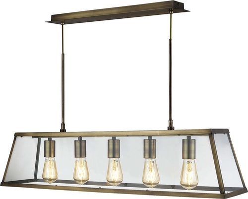 Lampadario-Contemporaneo-Viaggiatore-Acciaio-Ottone-Vetro-Trasparente-5-Luci-E27