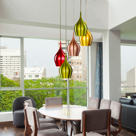 Lampadario-Contemporaneo-Vibrante-Acciaio-Cromo-Vetro-5-Luci-E14
