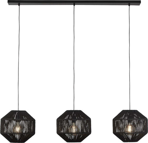 Lampadario-Contemporaneo-Vimini-Acciaio-Nero-Tessuto-3-Luci-E27