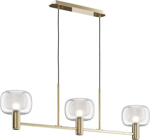 Lampadario-Contemporaneo-Vision-Alluminio-Oro-3-Luci-Diffusori-In-Vetro-Trasp