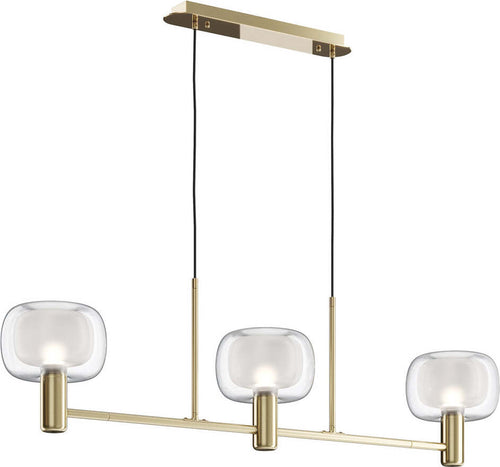Lampadario-Contemporaneo-Vision-Alluminio-Oro-3-Luci-Diffusori-In-Vetro-Trasp