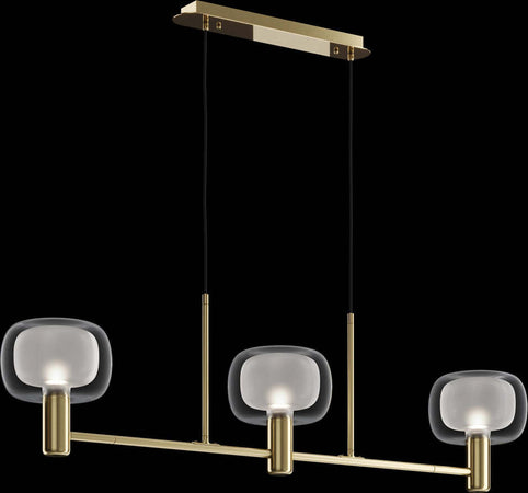 Lampadario-Contemporaneo-Vision-Alluminio-Oro-3-Luci-Diffusori-In-Vetro-Trasp