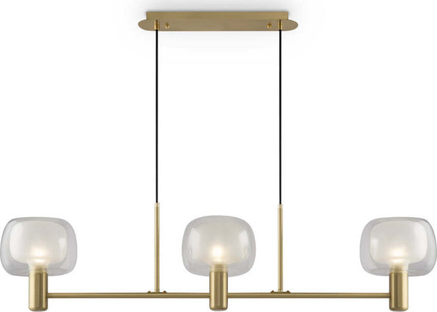 Lampadario-Contemporaneo-Vision-Alluminio-Oro-3-Luci-Diffusori-In-Vetro-Trasp
