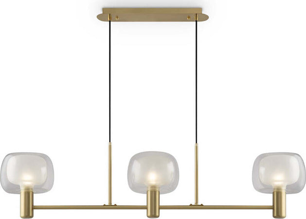 Lampadario-Contemporaneo-Vision-Alluminio-Oro-3-Luci-Diffusori-In-Vetro-Trasp