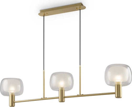 Lampadario-Contemporaneo-Vision-Alluminio-Oro-3-Luci-Diffusori-In-Vetro-Trasp
