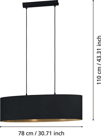 Lampadario-Contemporaneo-Zaragoza-2-Luci-Acciaio-Nero