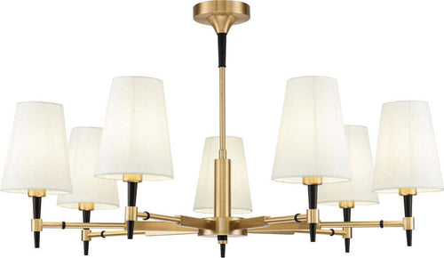 Lampadario-Contemporaneo-Zaragoza-Metallo-Ottone-7-Luci-Diffusori-In-Pvc-Bianchi