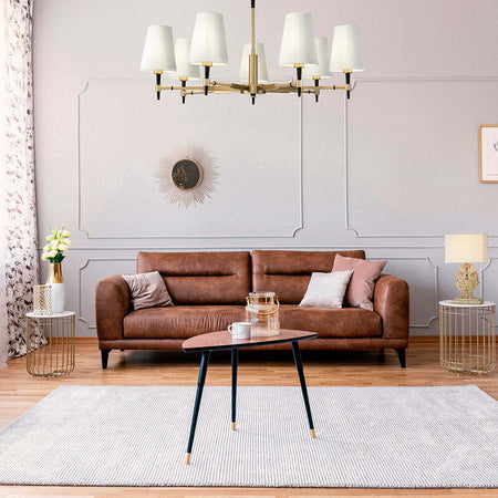 Lampadario-Contemporaneo-Zaragoza-Metallo-Ottone-7-Luci-Diffusori-In-Pvc-Bianchi