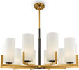 Lampadario-Contermporaneo-Fortano-10-Luci-Metallo-Ottone-Diffusori-Vetro-Bianchi