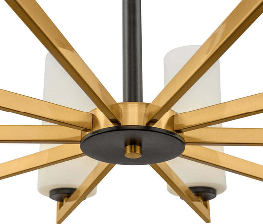 Lampadario-Contermporaneo-Fortano-10-Luci-Metallo-Ottone-Diffusori-Vetro-Bianchi
