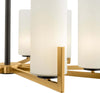 Lampadario-Contermporaneo-Fortano-10-Luci-Metallo-Ottone-Diffusori-Vetro-Bianchi