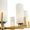 Lampadario-Contermporaneo-Fortano-10-Luci-Metallo-Ottone-Diffusori-Vetro-Bianchi