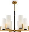 Lampadario-Contermporaneo-Fortano-6-Luci-Metallo-Ottone-Diffusori-Vetro-Bianchi