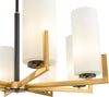 Lampadario-Contermporaneo-Fortano-8-Luci-Metallo-Ottone-Diffusori-Vetro-Bianchi