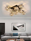 Lampadario-Da-Soffitto-8-Cubi-In-Vetro-Portalampadina-E27-Metallo-Nero-Moderno