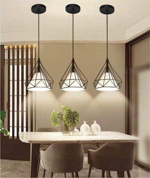 Lampadario-Da-Soffitto-A-Sospensione-Portalampada-E27-Forma-Di-Diamante-Nero-E20-n-Universo