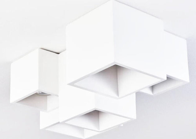 Lampadario-Da-Soffitto-Cubo-In-Gesso-Verniciabile-Supporto-Faretto-Gu10-X-5-Universo