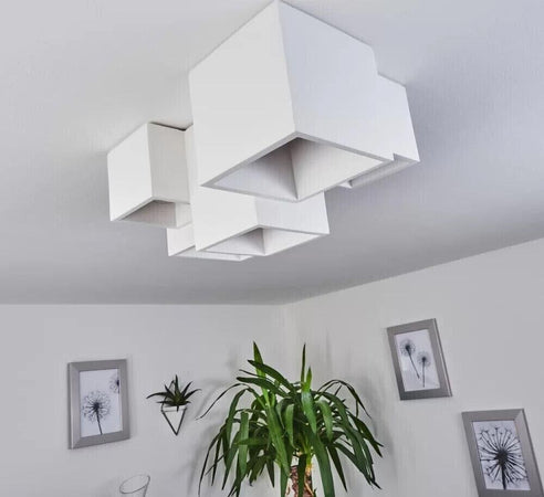 Lampadario-Da-Soffitto-Cubo-In-Gesso-Verniciabile-Supporto-Faretto-Gu10-X-5-Universo