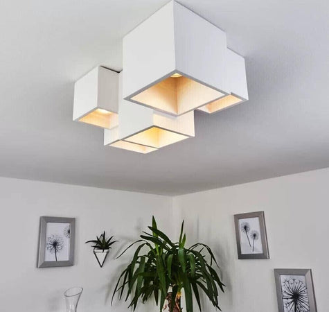 Lampadario-Da-Soffitto-Cubo-In-Gesso-Verniciabile-Supporto-Faretto-Gu10-X-5-Universo