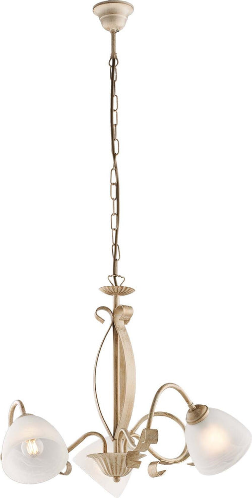 Lampadario-Forgiato-3-Luci-Ferro-Avorio-E-Oro-Vetro-Bianco