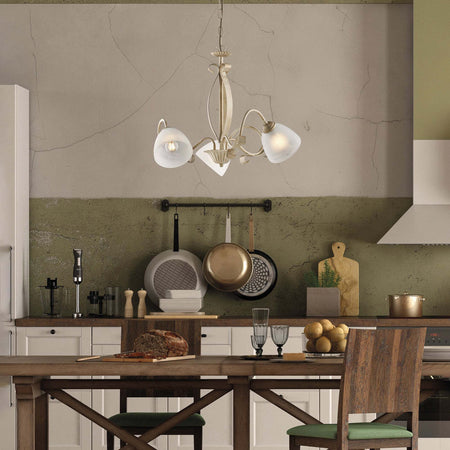 Lampadario-Forgiato-3-Luci-Ferro-Avorio-E-Oro-Vetro-Bianco