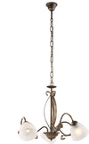 Lampadario-Forgiato-3-Luci-Ferro-Marrone-E-Oro-Vetro-Bianco