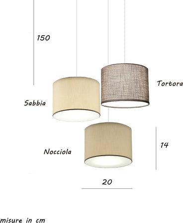 Lampadario-Illuminando-CILINDRO-SP-3-TO-BN-MC-E27-LED-tessuto-sabbia-nocciola-tortora-sospensione-classica-moderna