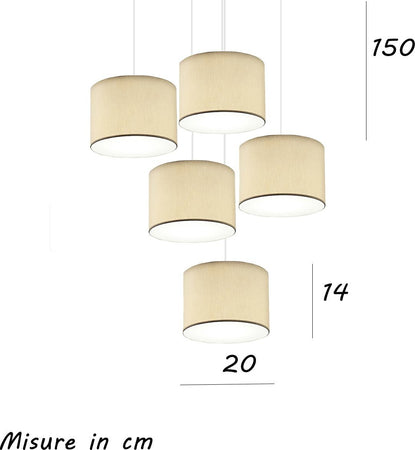Lampadario-Illuminando-CILINDRO-SP-5G-TO-BN-SB-E27-LED-tessuto-sabbia-sospensione-multiluce-classica-moderna