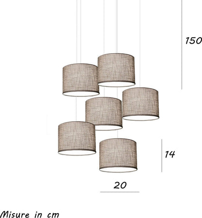 Lampadario-Illuminando-CILINDRO-SP-6G-TO-BN-TO-E27-LED-tessuto-tortora-sospensione-multiluce-classica-moderna