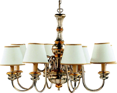 Lampadario-In-Legno-Classico-Argento-Mecca-Con-Paralume-8-Luci-Cicogna