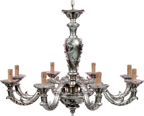 Lampadario-In-Legno-Classico-Argento-Patinato-Lucido-8-Luci-Pavoncelle