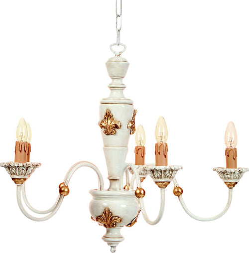 Lampadario-In-Legno-Classico-Avorio-Oro-5-Luci-Cigno