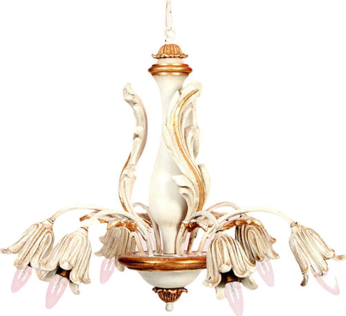 Lampadario-In-Legno-Classico-Avorio-Oro-6-Luci-Pappagallo