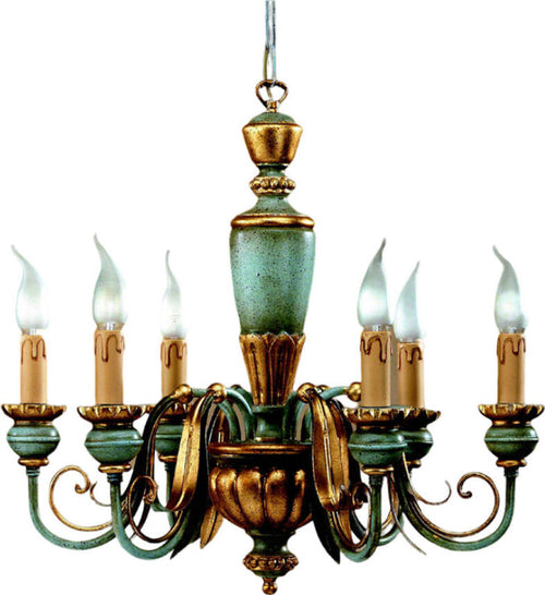 Lampadario-In-Legno-Classico-Azzurro-Oro-6-Luci-Oca