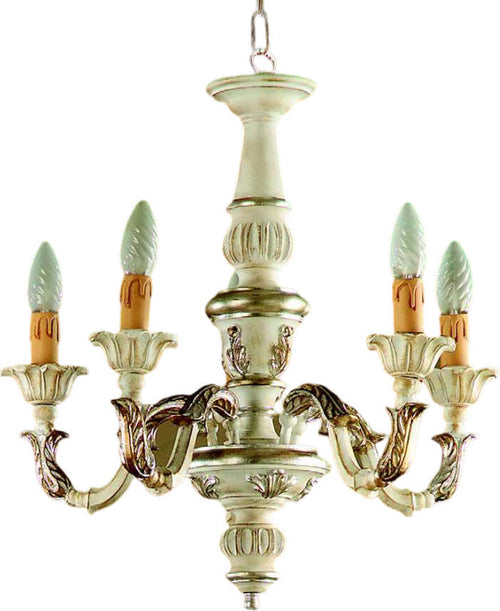 Lampadario-In-Legno-Classico-Bianco-Argento-5-Luci-Cavaliere