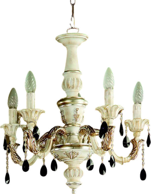 Lampadario-In-Legno-Classico-Bianco-Argento-5-Luci-Cavaliere