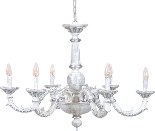 Lampadario-In-Legno-Classico-Bianco-Argento-Grigio-Sfumato-6-Luci-Sternidi
