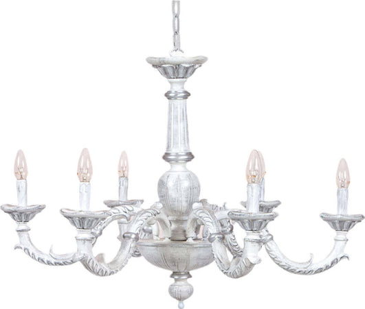 Lampadario-In-Legno-Classico-Bianco-Argento-Grigio-Sfumato-6-Luci-Sternidi