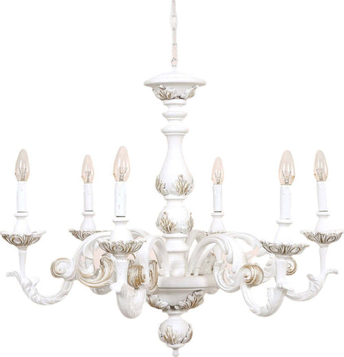 Lampadario-In-Legno-Classico-Bianco-Opaco-6-Luci-Fenicottero