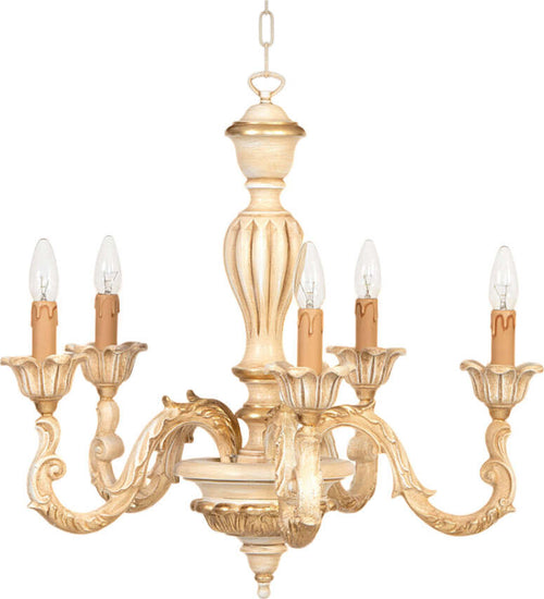 Lampadario-In-Legno-Classico-Crema-Decapè-Oro-5-Luci-Avocetta