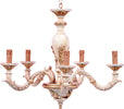 Lampadario-In-Legno-Classico-Crema-Decapè-Oro-5-Luci-Pavoncelle